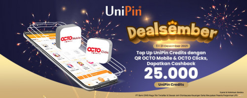 Promo Dealsember, Top Up UniPin Credits dapat Cashback 25.000 UC dengan OCTO Clicks dan QR OCTO Mobile